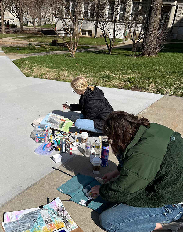 art students painting