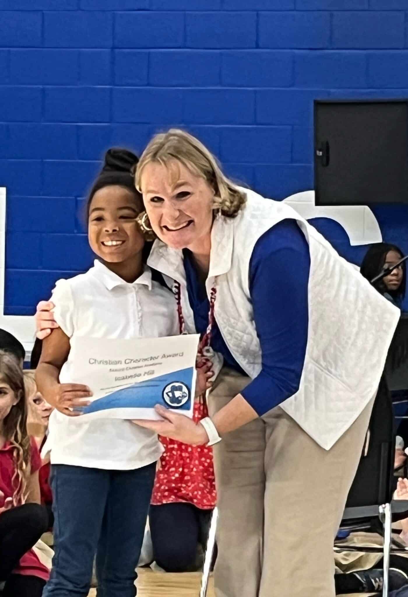 SCA second grade student Isabelle Hill, pictured with Early Education & Lower Elementary Principal Charissa Sanders, received the Lower Elementary Christian Character Award for the first quarter.