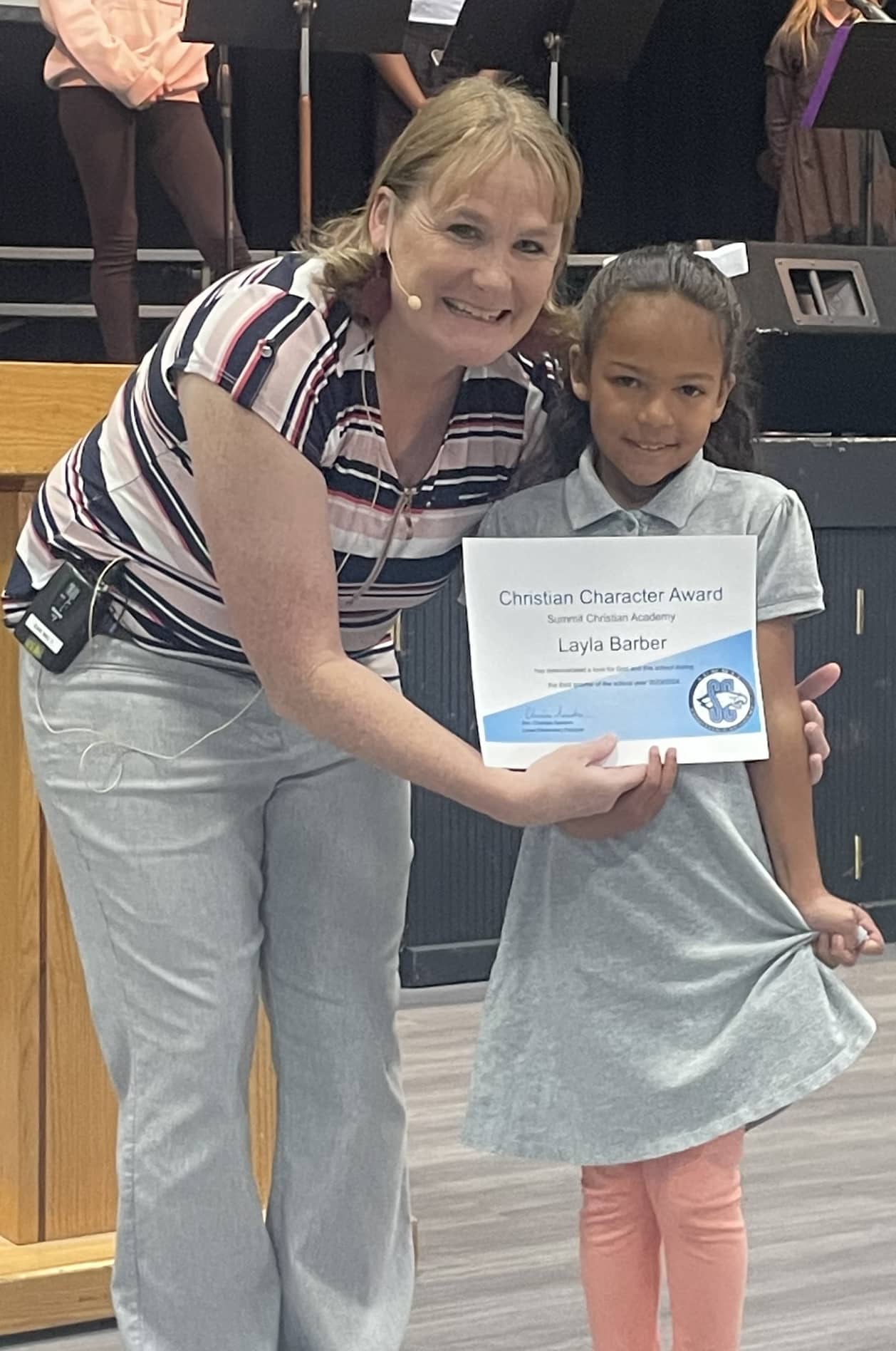 SCA second grade student Layla Barber, pictured with Early Education & Lower Elementary Principal Charissa Sanders, received the Lower Elementary Christian Character Award for the third quarter.