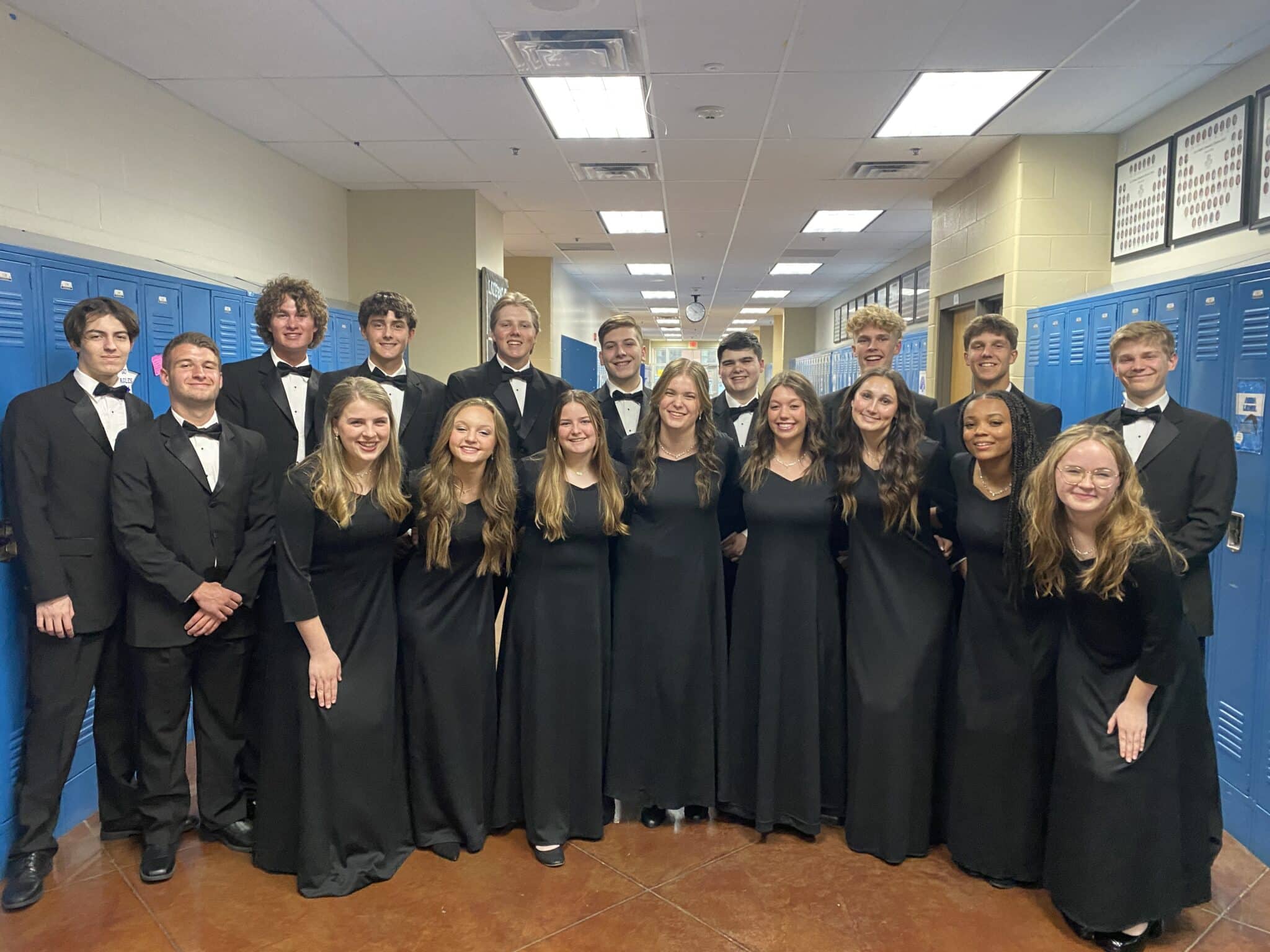 (left to right) Three SCA ensembles received a rating of gold including JSE Boys, JSE Senior Mixed Ensemble and JSE Junior Mixed Ensemble. State Gold medalists in an ensemble included front row left to right: Emma Coats, Hannah Wyssmann, Abagail Stidham, Jaidyn Hohl, Avery Whitfield, Mackenzie Osborn, Karinton Newton, and Addison Davies. Back row left to right: Adrian Haack, Michael Ward, Xander Zumwalt, David Gilkeson, Hunter Harris, Braeden Wooldridge, George Hoelzel, James Lee, Owen Stienstra, and Harry Williams.