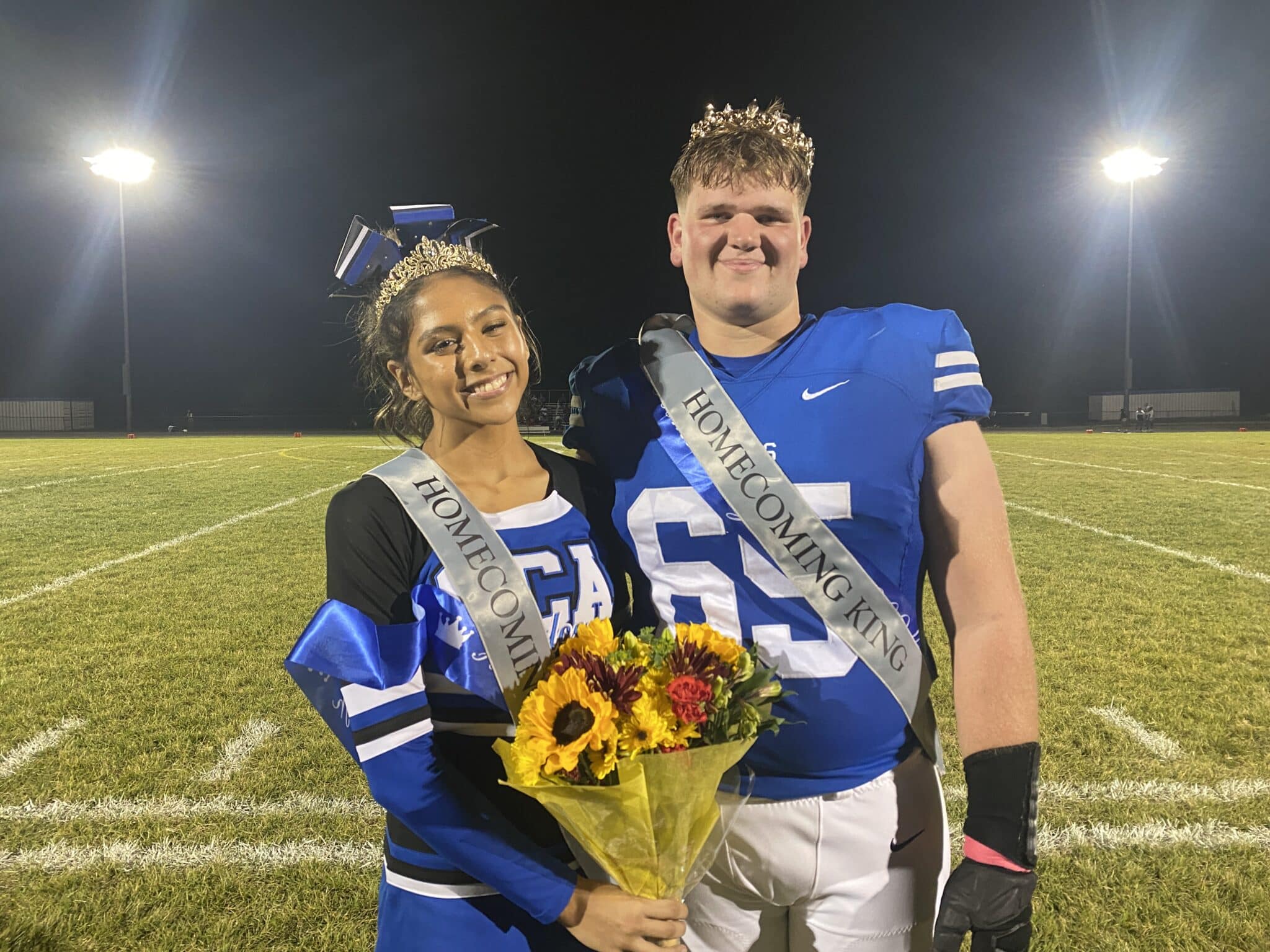 SCA Seniors Arin Nieto and Ben Winters were crowned and named the SCA 2024 Homecoming King and Queen during half-time of the SCA Homecoming football game against University Academy. The SCA Eagles football team defeated the UA Gryphons in the final seconds with a field goal. The final score was 24 to 21.