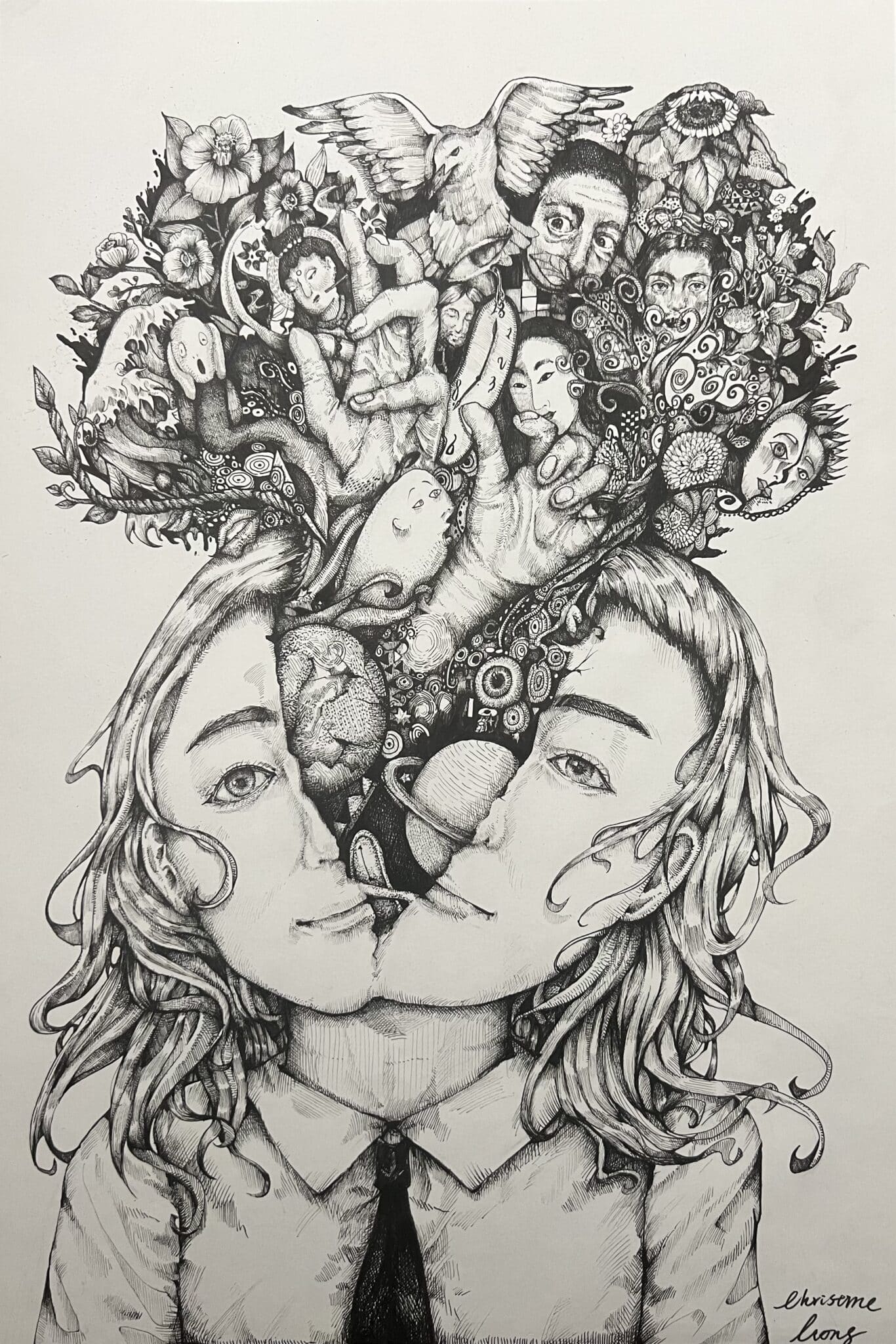 SCA sophomore Ruisi (Christine) Xiong’s ink drawing Reflective Self Portrait made her the first-ever SCA student to have artwork selected for inclusion in the National Art Honor Society Juried Exhibition. Out of 2,414 submissions, only 83 artworks (or 3.4%) were selected.