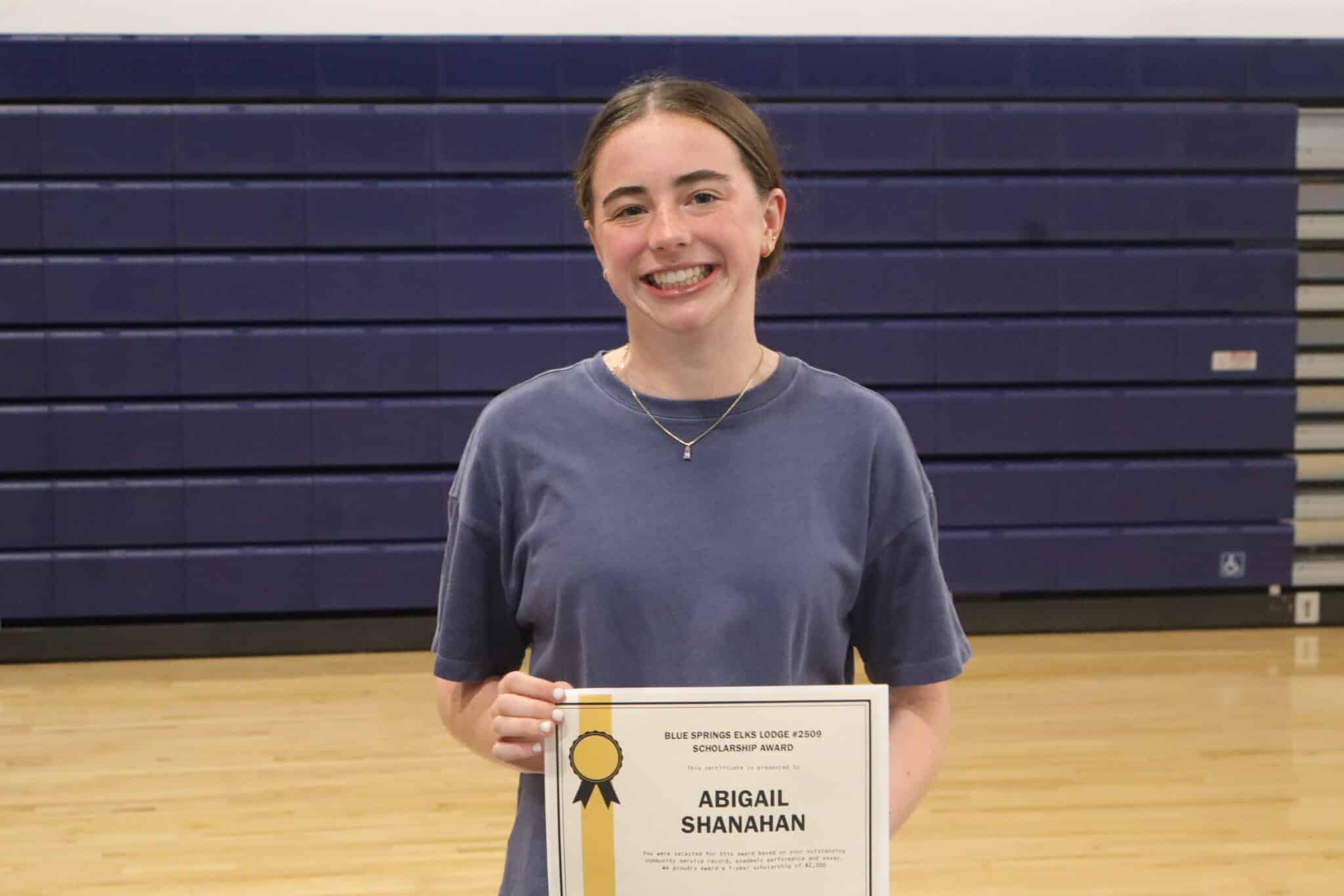 SCA senior Abigail Shanahan is the recipient of the Elks Lodge - Blue Springs Lodge #2509 for Academics and Community Service. Abigail plans to attend Rockhurst University as part of the Doctor of Physical Therapy program with a major in Exercise Science and Spanish.