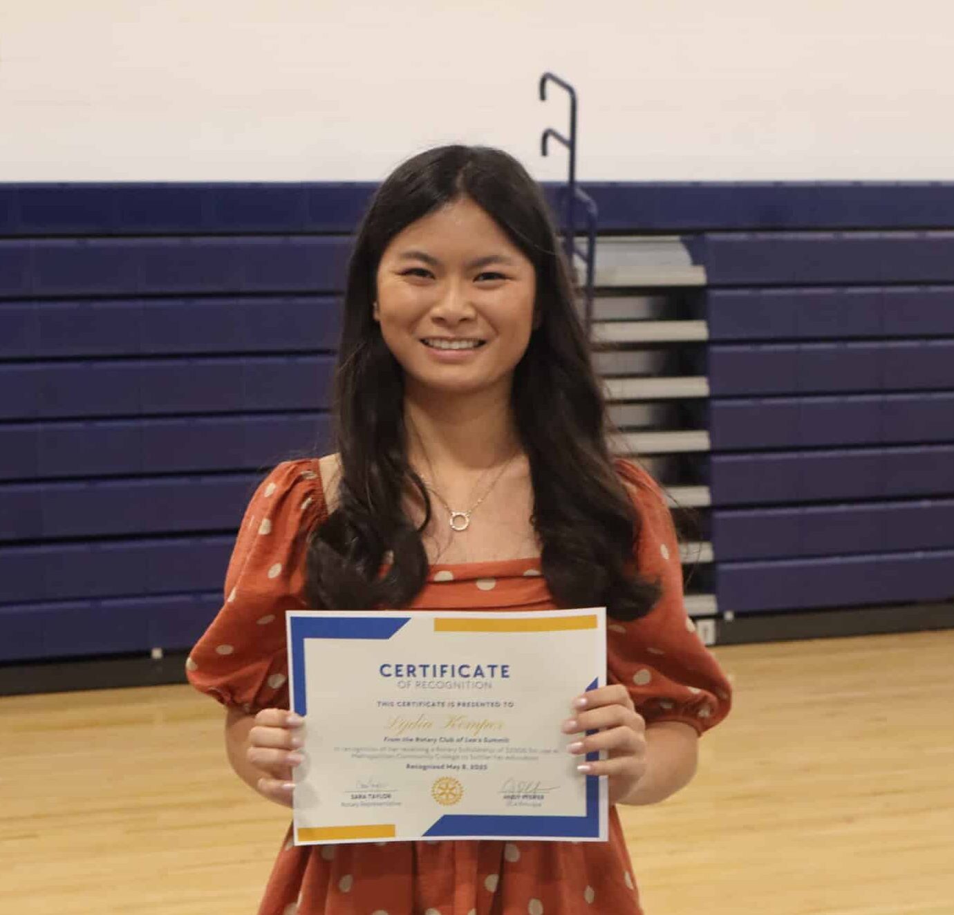 SCA Senior Lydia Kemper is the recipient of a $2000 Rotary Club of Lee’s Summit Scholarship.